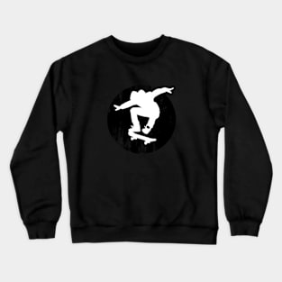 Grunge Urban Skateboarder Graffiti Style - White Silhouette with Black Background Crewneck Sweatshirt